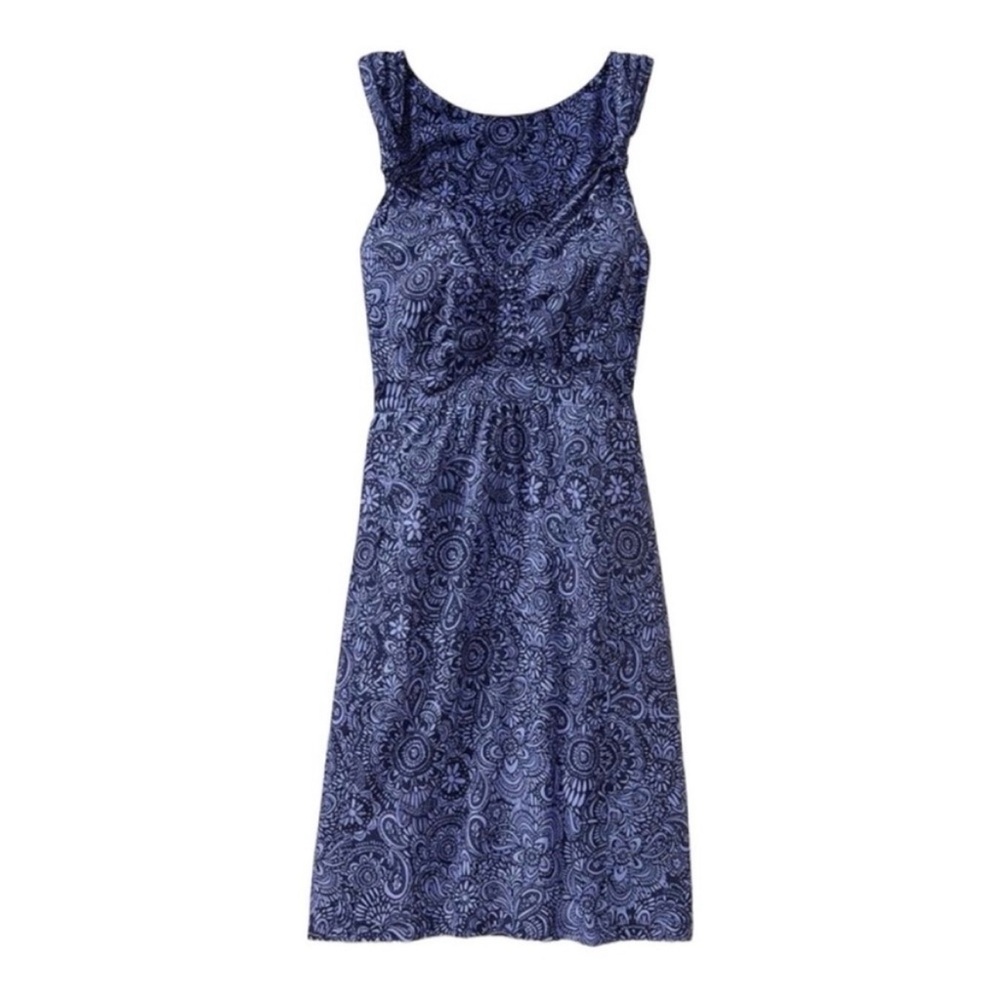 ATHLETA Nearly "Knotical" Nautical Paisley Dress Navy Blue Size 10